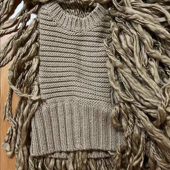 Women’s Taupe colored Shaggy, Chunky Fringe Knit Vest by Worth - Picture 3 of 6